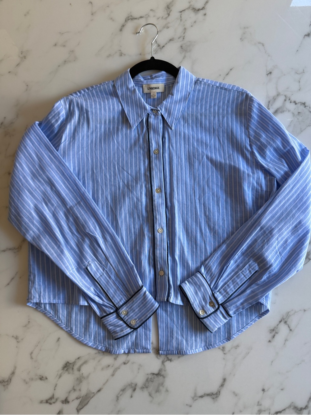 L'AGENCE Cosette Stripe High-Low Shirt | Size S - Picture 4 of 11